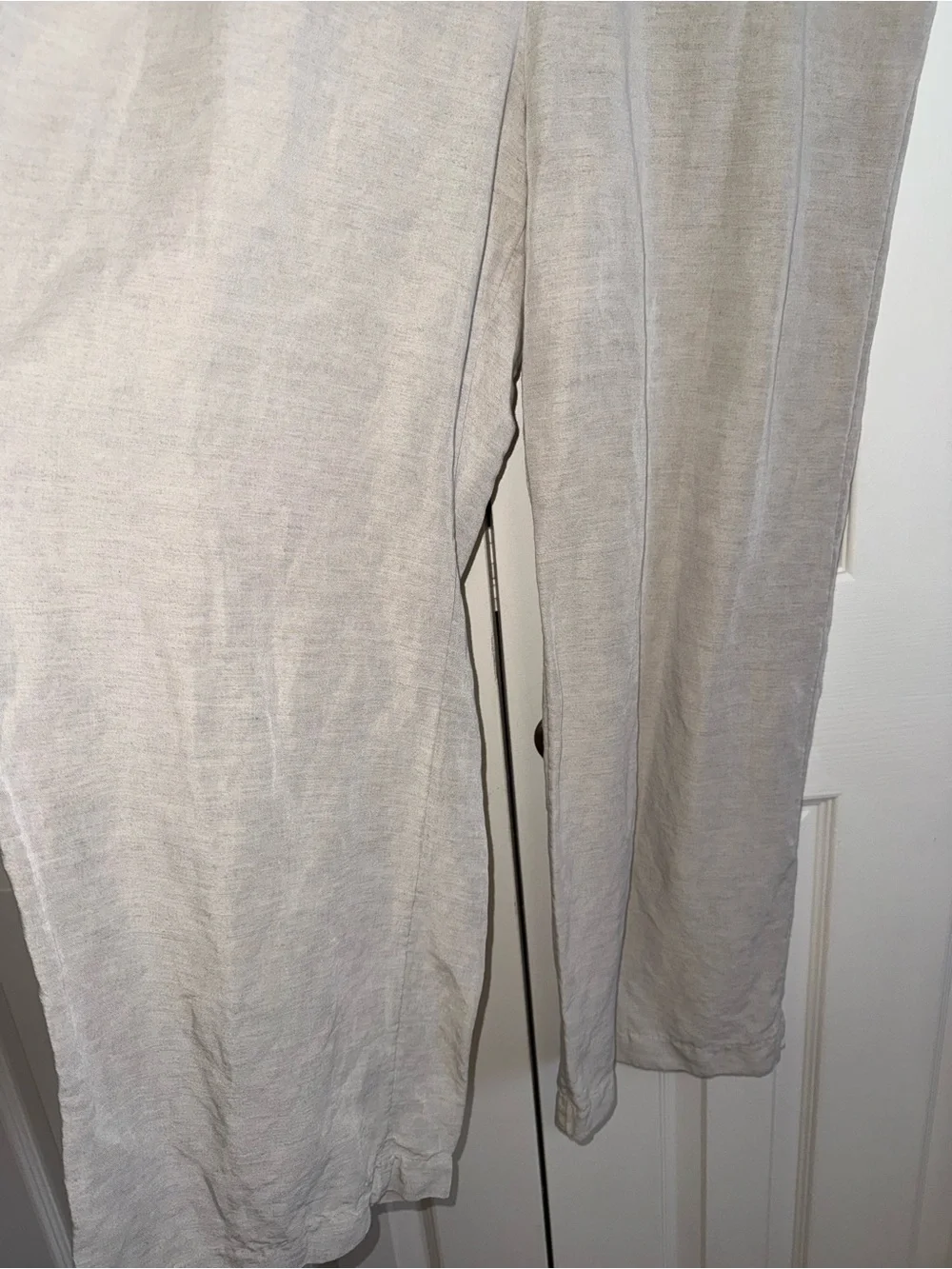 H&M Beige Drawstring Wide-Leg Linen-Blend Pants. M